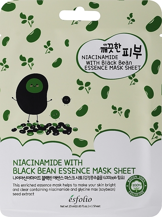 Esfolio Тканинна маска для обличчя з ніацинамідом та чорною квасолею Pure Skin Niacinamide With Black Bean Essence Mask Sheet - фото N1