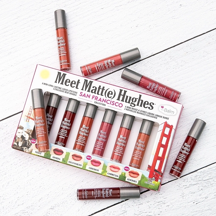 TheBalm Meet Matt(e) Hughes Mini Kit San Francisco (lipstick/6x1,2ml) Набор жидких матовых помад - фото N4