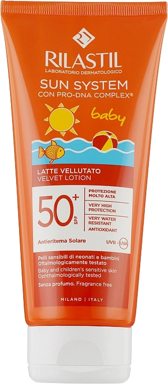 Rilastil Бархатный солнцезащитный лосьон для тела с SPF 50+ для детей Sun System Velvet Lotion SPF50+ Baby - фото N1