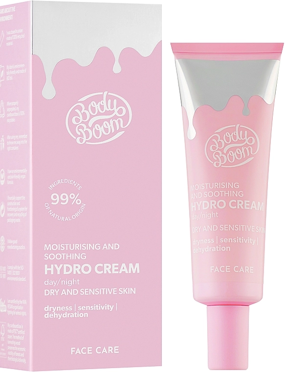 BodyBoom Зволожувальний крем для сухої та чутливої шкіри обличчя Moisturising And Soothing Hydro Cream - фото N2