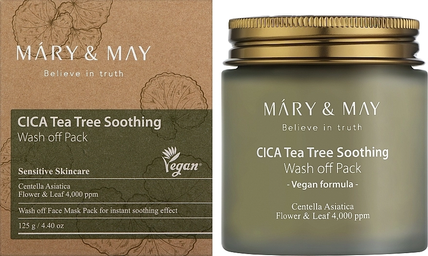 Успокаивающая очищающая маска для лица - Mary & May Cica Tea Tree Soothing Wash Off Pack, 125 г - фото N2