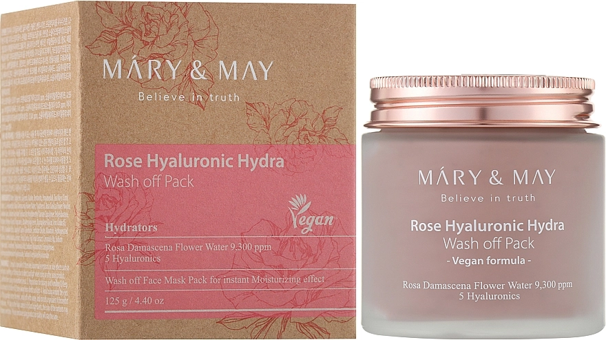 Очищувальна маска з екстрактом троянди та гіалуроновою кислотою - Mary & May Rose Hyaluronic Hydra Wash Off Pack, 125 г - фото N2