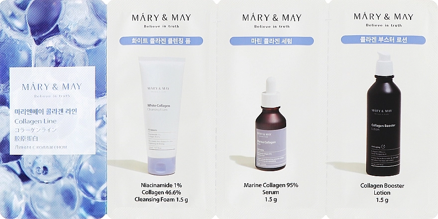 Mary & May Набір засобів з колагеном Collagen Line 3 Step (foam/1.5g + f/ser/1.5g + f/lot/1.5g) - фото N1