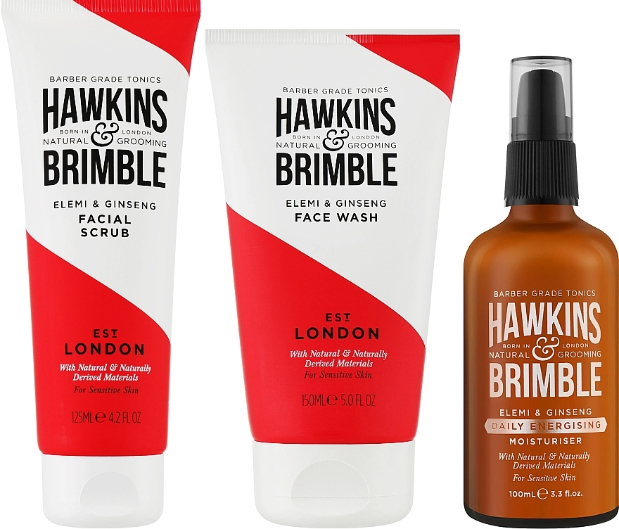 Hawkins & Brimble Набір для догляду за обличчям Face Care Gift Set (wash/150ml + scrub/125ml + moist/100ml) - фото N2