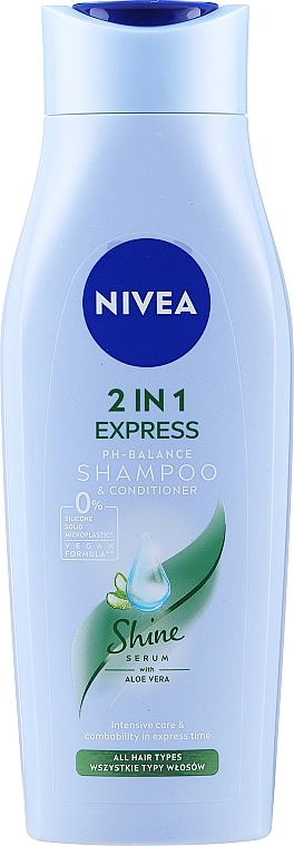 Nivea Шампунь-кондиціонер 2в1 для блиску волосся з алое вера 2in1 Express Shine Serum Aloe Vera Shampoo & Conditioner - фото N1