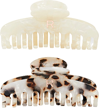 Revolution Haircare Набір затискачів для волосся, 2 шт. Acetate Claw Clip Tortoiseshell/ Ivory - фото N2