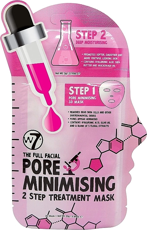 W7 Маска для обличчя, зволожувальна The Full Facial Pore Minimising 2 Step Treatment Sheet Face Mask Moisturiser - фото N1