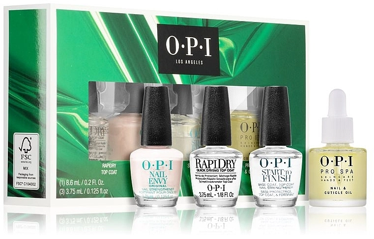 O.P.I . Nail Treatments Holiday'21 Mini Pack (nail/streng/3.75ml + nail/oil/8.6ml + top/coat/2*3.75ml) Набор - фото N1