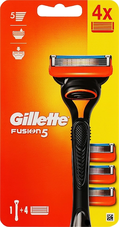 Бритва с 4 сменными картриджами - Gillette Fusion5 Razor For Men, черная - фото N2