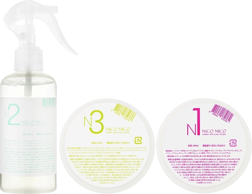 NICO NICO Набор средств для восстановления волос Normal Clinic Hair System №1,2,3 (spray/200ml + h/butter/2x200ml) - фото N1
