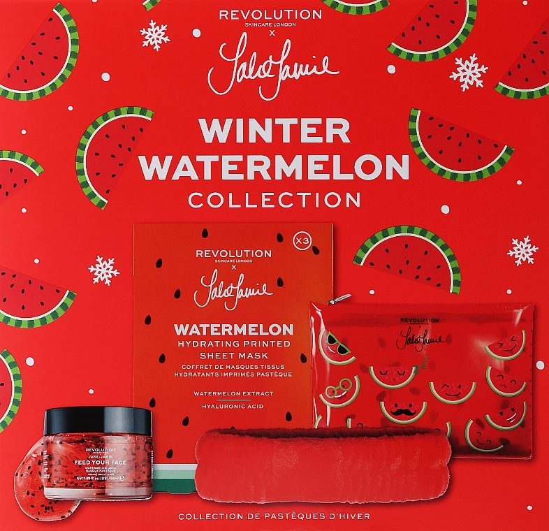 Revolution Skincare Набор Jake-Jamie Winter Watermelon Colection (f/mask/50ml + f/mask/3pcs + headband/1pc + wash/cloths/3pcs) - фото N1