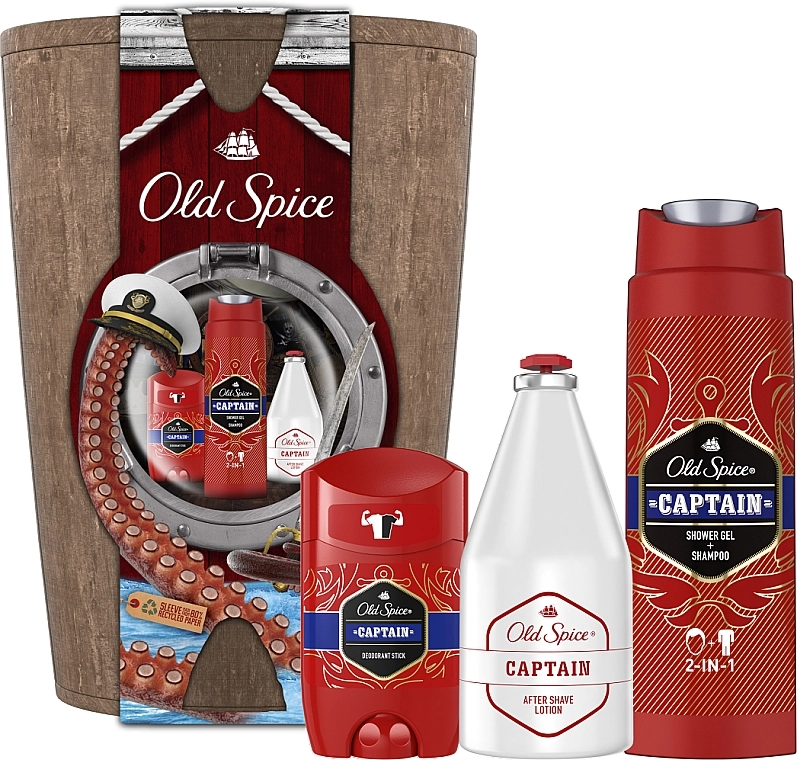 OLD SPICE Набор Captain Wooden Barrel (deo/50g + sh/gel/250ml + ash/lot/100ml + bag) - фото N1