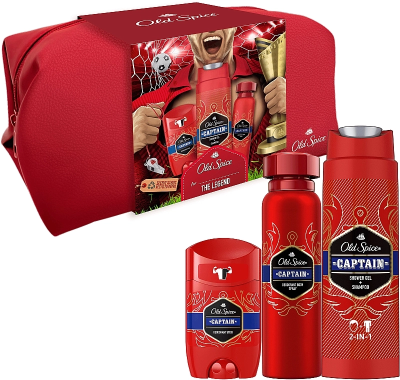 OLD SPICE Набір Captain The Legend (spray/150ml + deo/50g + sh/gel/250ml + bag/1pc) - фото N1