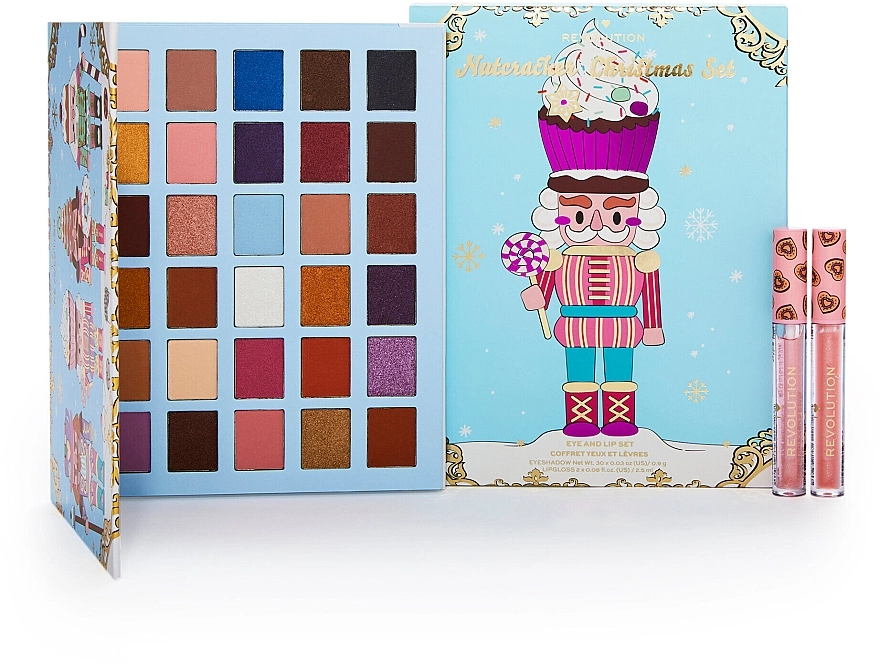 I Heart Revolution Christmas Nutcracker Makeup Gift Set (shadow palette/30x0.9g + lip gloss/2x2.5ml) Набор - фото N4