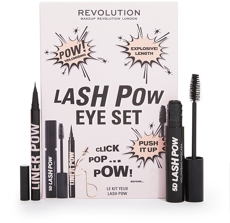 Makeup Revolution Lash Pow Eye Duo Gift Set (eyelash curler/1pc + mascara/12.2ml + eyeliner/3ml) Набор - фото N1