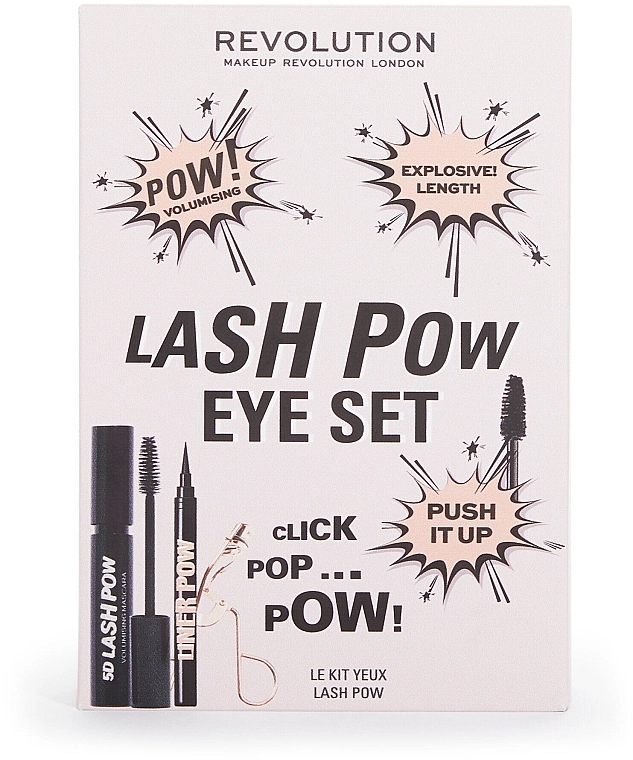 Makeup Revolution Lash Pow Eye Duo Gift Set (eyelash curler/1pc + mascara/12.2ml + eyeliner/3ml) Набор - фото N2