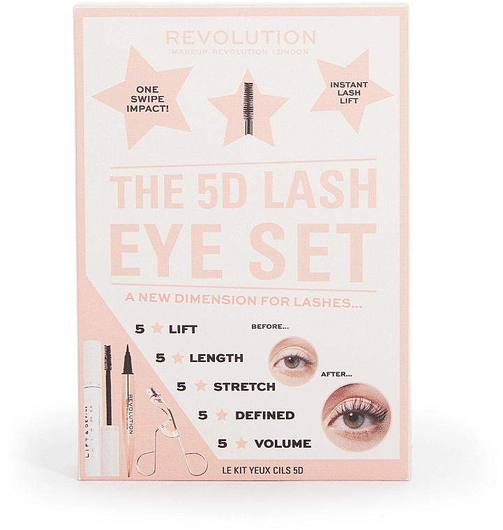 Makeup Revolution 5D Lash Eye Gift Set (eyelash curler/1pc + mascara/14ml + eyeliner/0.8ml) Набор - фото N3