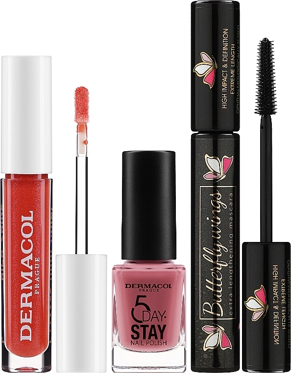 Dermacol Butterfly Shine (mascara/12ml + lip/gloss/4ml + nail/polish/11ml) Набір - фото N2