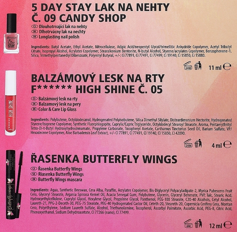 Dermacol Butterfly Shine (mascara/12ml + lip/gloss/4ml + nail/polish/11ml) Набор - фото N3