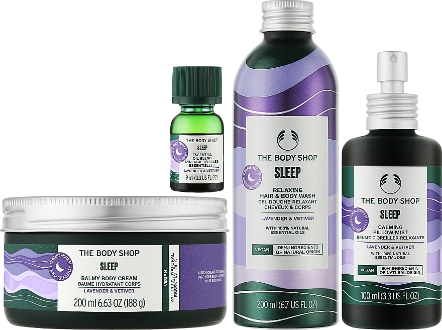 The Body Shop Набор Lavender & Vetiver Sleep (gel/200ml + oil /9ml + b/cr/200ml + spray /100ml) - фото N2
