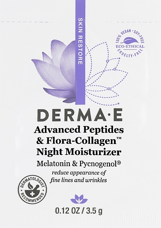 Derma E Ночной увлажняющий пептидный крем против глубоких морщин Skin Restore Advanced Peptides & Flora- Collager Night Moisturizer (пробник) - фото N1