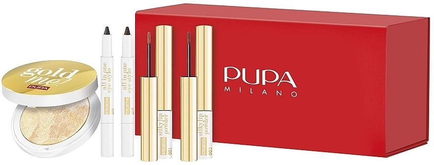 Pupa Набор My Fabulous Beauty Box Gold Me! (eye/liner/2х0.8g + lipstick/2х2.8ml + highl/8g) - фото N1