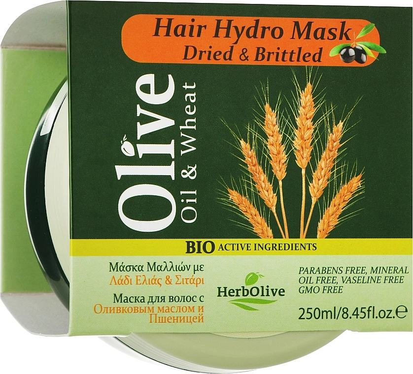 Madis Маска для сухого волосся з пшеницею та олією оливи HerbOlive Hydro Hair Mask Olive Oil & Wheat - фото N2