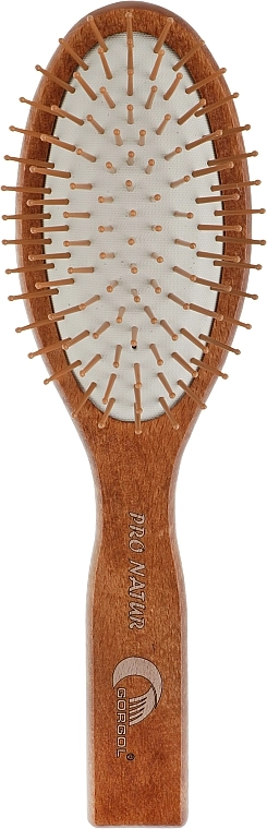 Gorgol Расческа для волос на резиновой подушке с пластиковыми зубчиками, 9 рядов, прямая, темная - фото N1