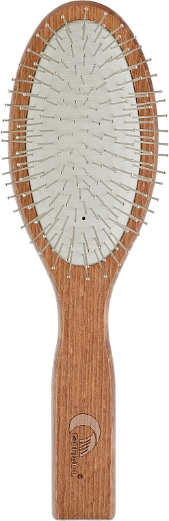Gorgol Расческа для волос на резиновой подушке с металлическими зубчиками, 11 рядов, овальная, прямая, темная - фото N1