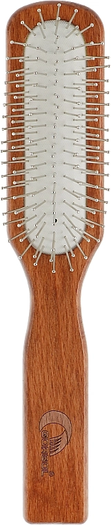 Gorgol Расческа для волос на резиновой подушке с металлическими зубчиками, 7 рядов, прямая, темная - фото N1