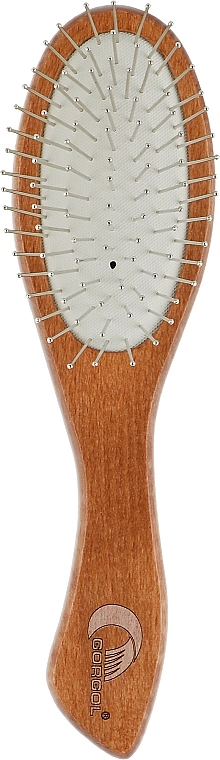 Gorgol Расческа для волос на резиновой подушке с металлическими зубчиками, 7 рядов, овальная, темная - фото N1