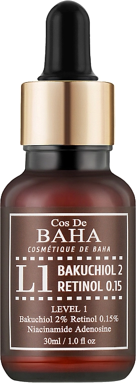 Омолоджуюча сироватка з бакучіолом 2% та ретинолом 0.15% - Cos De Baha L1 Bakuchiol & Retinol Serum, 30 мл - фото N1