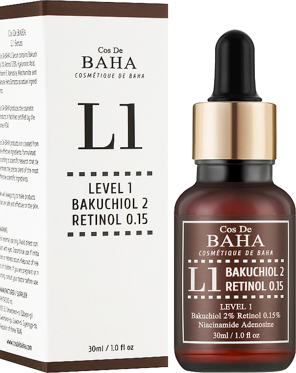 Омолоджуюча сироватка з бакучіолом 2% та ретинолом 0.15% - Cos De Baha L1 Bakuchiol & Retinol Serum, 30 мл - фото N2