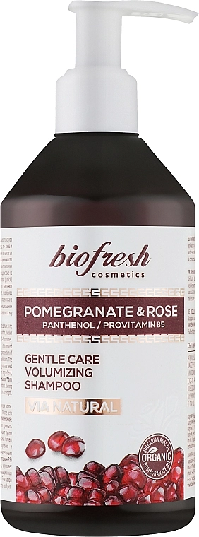BioFresh Ніжний міцелярний шампунь для об'єму "Гранат і троянда" Via Natural Pomergranate & Rose Gentle Care Volumizing Shampoo - фото N1