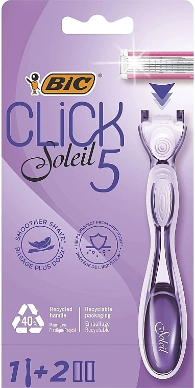 BIC Жіноча бритва з 2 змінними касетами Click 5 Soleil Sensitive - фото N1