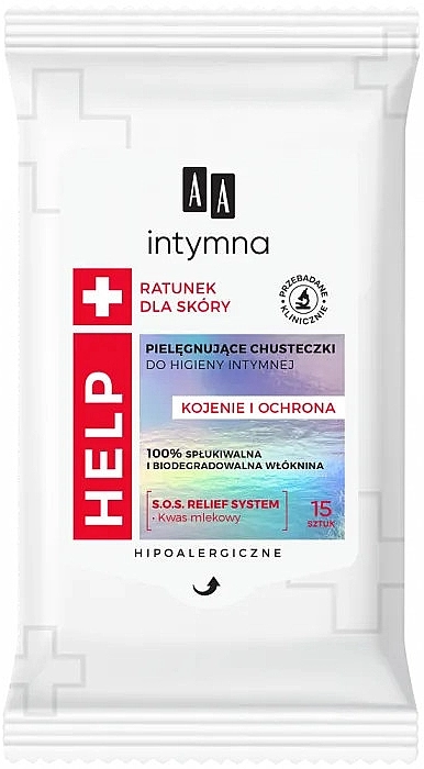AA Серветки для інтимної гігієни "Заспокійливі та захисні", 15 шт. Intimate Help Soothing & Protection Wipes - фото N1