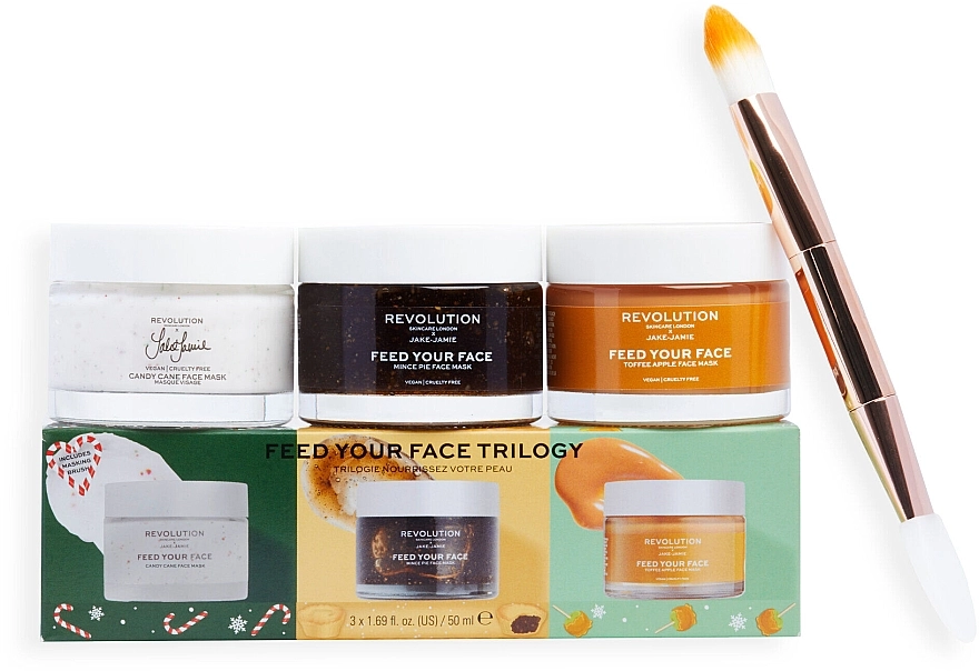 Makeup Revolution Набір Skincare x Jake Jamie Christmas Face Mask Trio Set (f/mask/3x50ml + brush/1pc) - фото N1