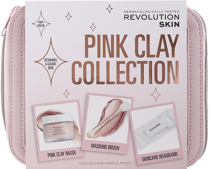 Makeup Revolution Набор Skincare The Pink Clay Collection Skincare Gift Set (bag/1pc + brush/1pc + f/mask/50ml + headband/1pc) - фото N1