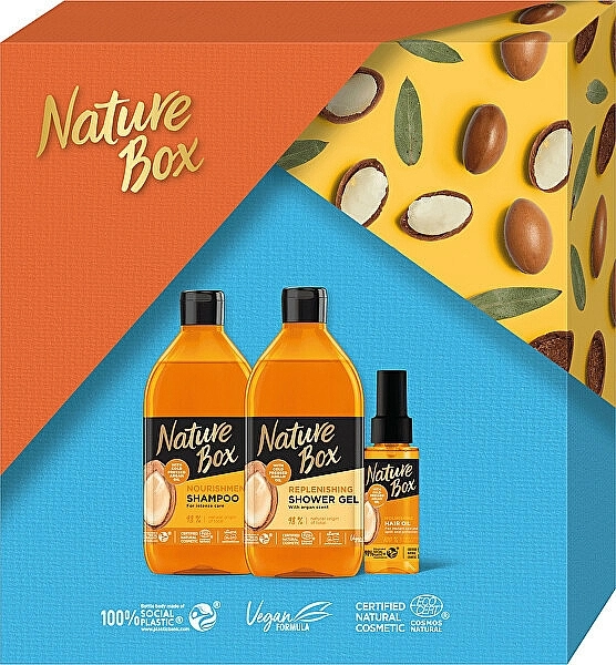 Nature Box Набор Argan Oil (shmp/385ml + cond/385ml + oil/70ml) - фото N1