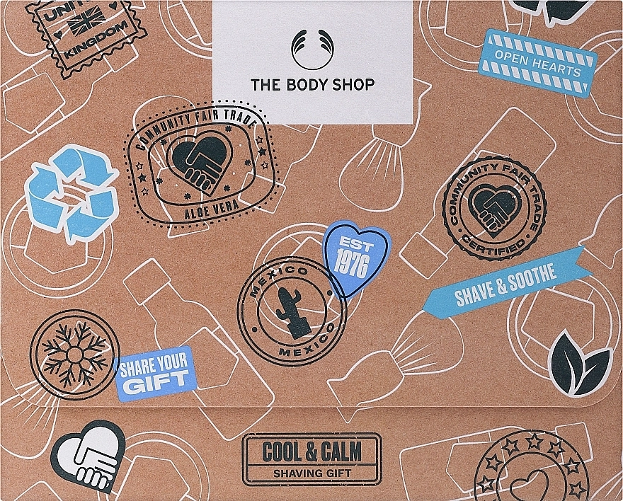 The Body Shop Набор Cool & Calm Shaving Gift Christmas Gift Set (cr/200ml + ash/gel/160ml + brush/1pc) - фото N1