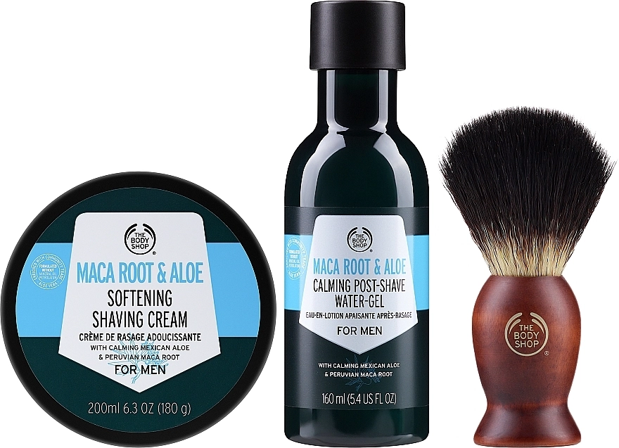 The Body Shop Набор Cool & Calm Shaving Gift Christmas Gift Set (cr/200ml + ash/gel/160ml + brush/1pc) - фото N2