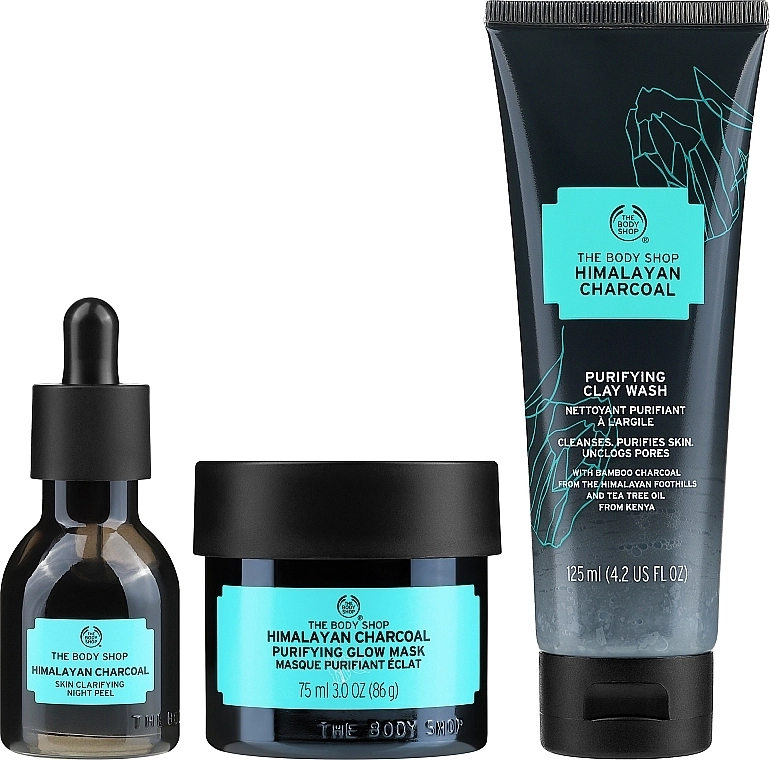 The Body Shop Набор Pamper & Purify Himalayan Charcoal Skincare Gift Christmas Gift Set (gel/125ml + mask/75ml + peel/30ml) - фото N2