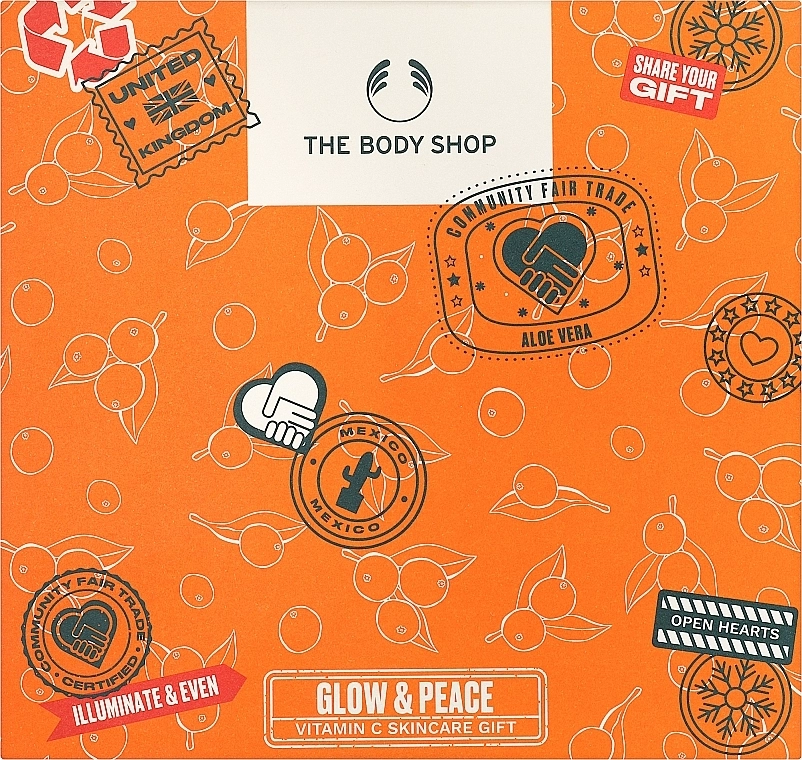 The Body Shop Набор Glow & Peace Vitamin C Skincare Gift Christmas Gift Set (gel/100ml + ser/30ml + massager/1pc) - фото N1