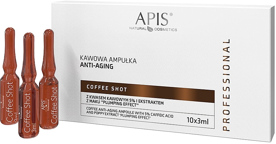APIS Professional Кавові омолоджувальні ампули "Ефект наповнення" Coffee Shot Anti-Aging Ampoule With Caffeic Acid 5% And Poppy Extract - фото N1