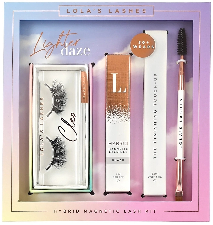 Lola's Lashes Cleo Hybrid Magnetic Eyelash Kit (eyeliner/3ml + remover/2.5ml + eyelashes/2pcs + brush) Набір - фото N1