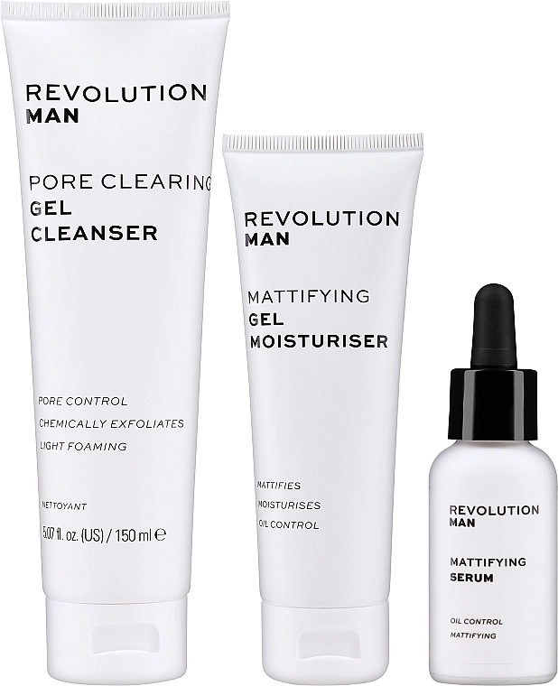 Revolution Skincare Набір Man Goodbye Shine Gift Set (f/ser/30ml + f/clean gel/150ml + f/gel/75ml) - фото N2