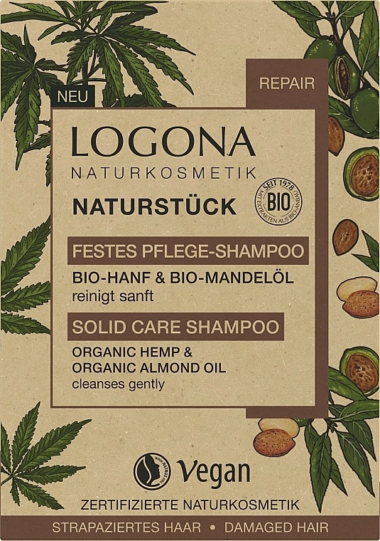 Logona Твердый шампунь "Конопляное и миндальное масло" Organic Hemp & Organic Almond Oil Solid Care Shampoo - фото N1