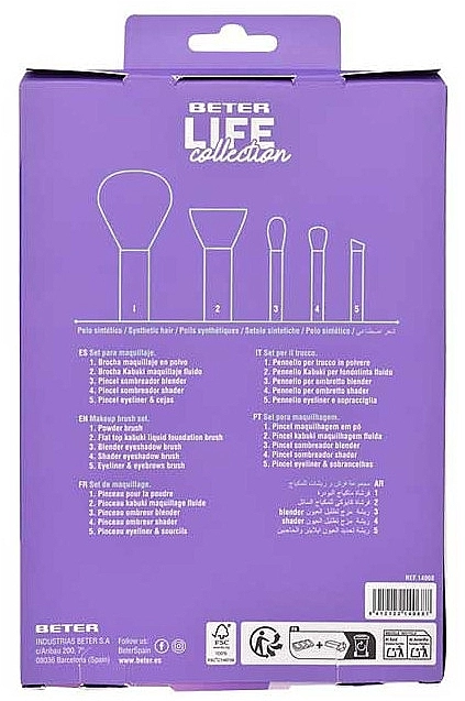 Beter Набір пензлів для макіяжу, 5 шт. Life Collection Makeup Brush Set - фото N2