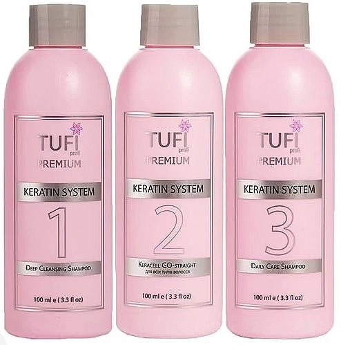 Tufi profi Набір для кератинового випрямлення волосся Premium (keratin/100ml + shampoo/100ml*2) - фото N1