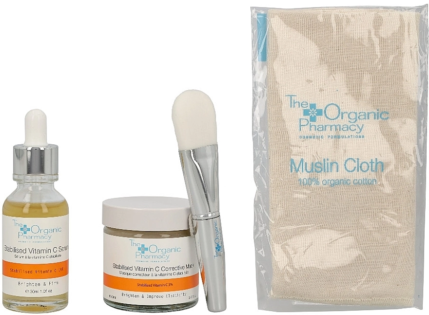 The Organic Pharmacy Набор для ухода за кожей лица Brighten & Glow Kit (ser/30ml + mask/60ml + towel/1pcs + brush/1pcs) - фото N2